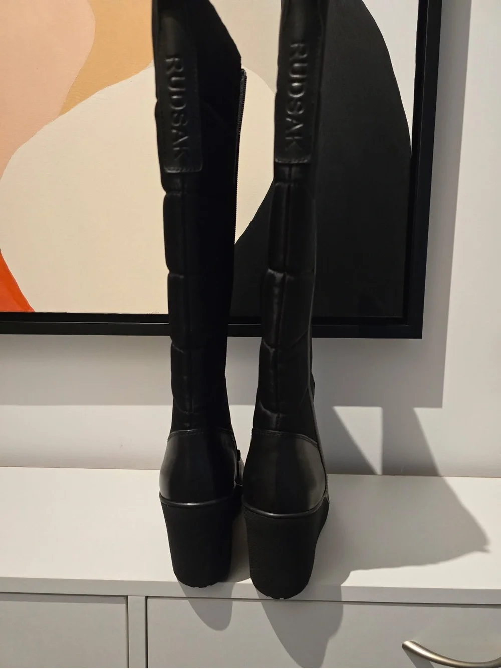 NWT RUDSAK Black Quilted Wedge Knee-High Boots Size 41 - Picture 5 of 6